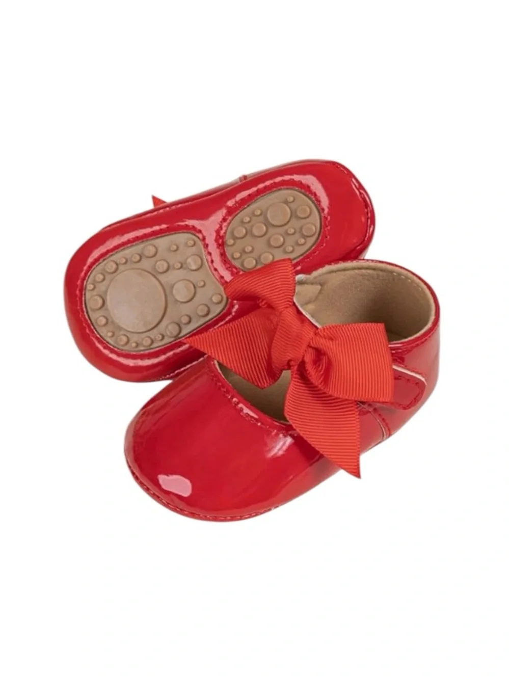 NWOT Baby Girl Red Patent Leather Mary Jane Shoes with Knotted Bow Accent